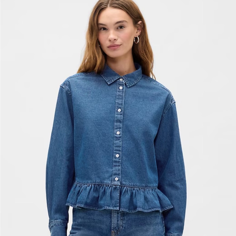 Gap Relaxed Cropped Poplin Peplum Shirt